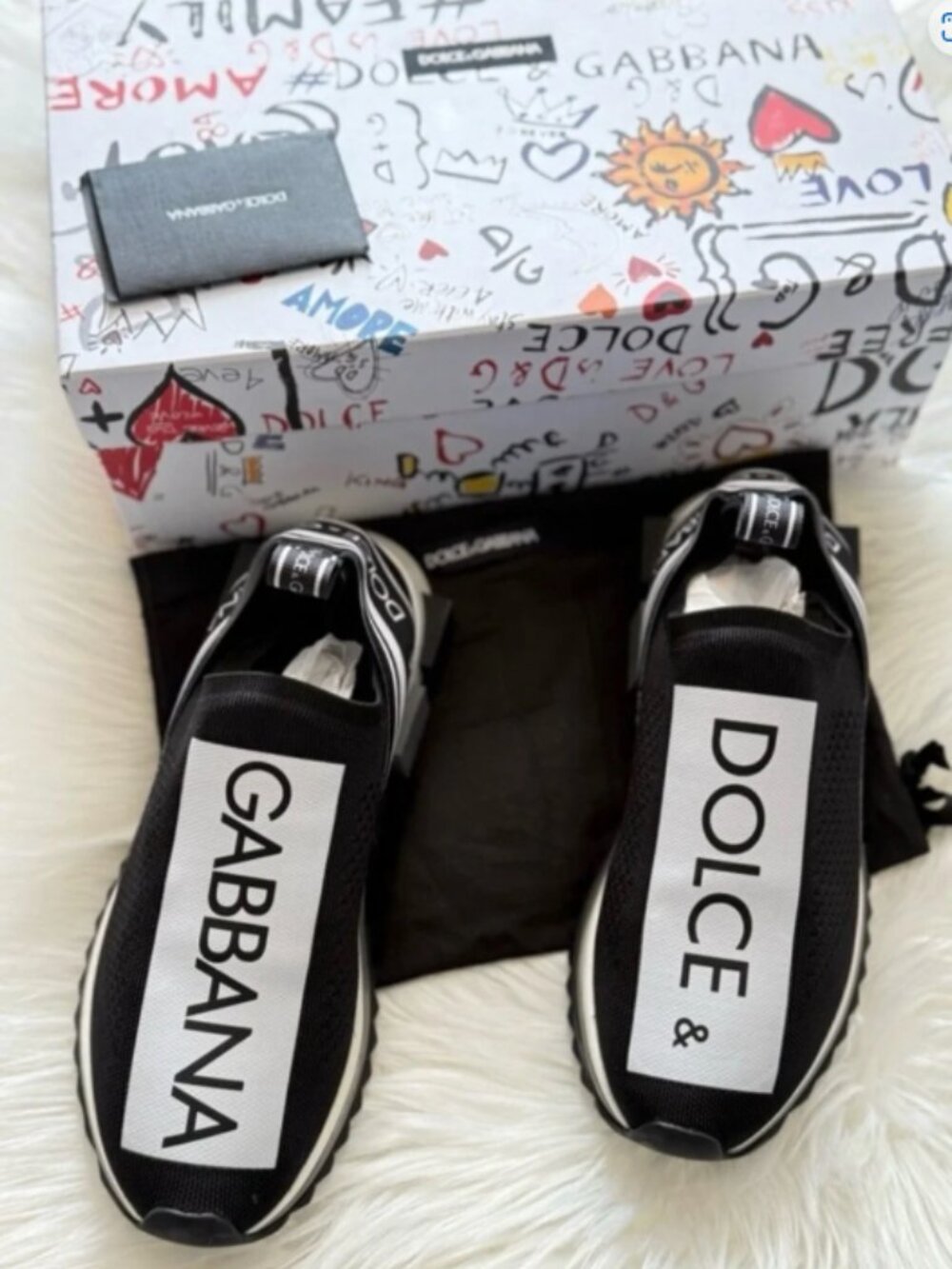 Dolce & Gabbana Black and White Logo Slip-On Sneakers